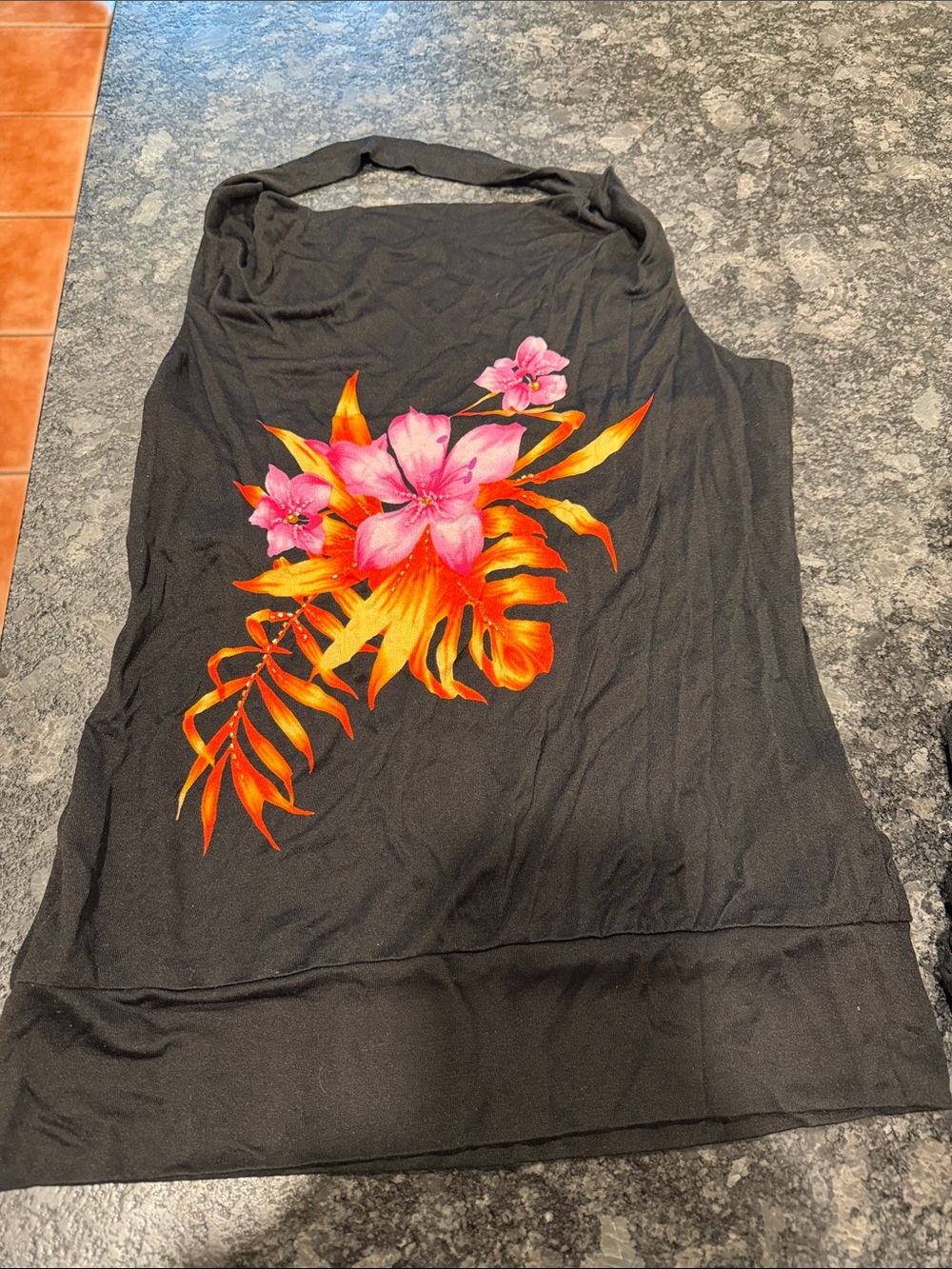Banana Republic Black Halter Camisole with Pink & Orange Floral Print